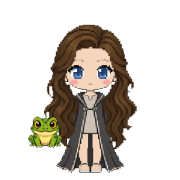 Warty Toad, beside a witch in charcoal robes