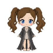 Twin Tails hairstyle, shown on a witch in charcoal robes