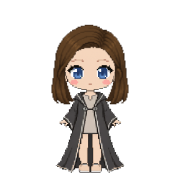 Shoulder Length hairstyle, shown on a witch in charcoal robes