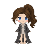 Ponytail hairstyle, shown on a witch in charcoal robes