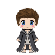 Undercut hairstyle, shown on a wizard in charcoal robes