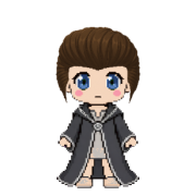 Pompadour hairstyle, shown on a wizard in charcoal robes