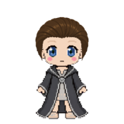 Slicked Back hairstyle, shown on a wizard in charcoal robes