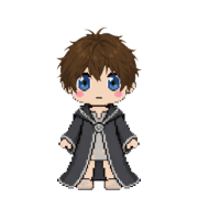 Messy hairstyle, shown on a wizard in charcoal robes