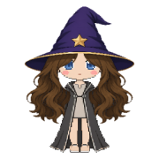 Pointed Hat, worn over long wavy brown hair