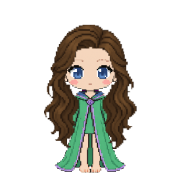Aurora Robes, shown on a witch with long wavy brown hair