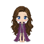 Chief Warlock Robes, shown on a witch with long wavy brown hair