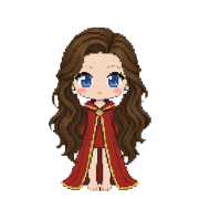Ember Velvet Robes, shown on a witch with long wavy brown hair