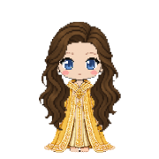 Gilded Robes, shown on a witch with long wavy brown hair