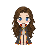 Gryffindor Robes, shown on a witch with long wavy brown hair