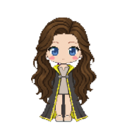 Hufflepuff Robes, shown on a witch with long wavy brown hair