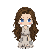 Linen Robes, shown on a witch with long wavy brown hair