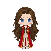 Scarlet Robes, shown on a witch with long wavy brown hair