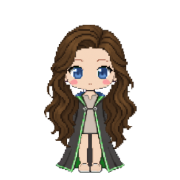 Slytherin Robes, shown on a witch with long wavy brown hair