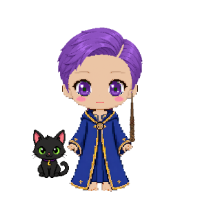 Avatar: Wix · Sapphire Robes, Side Part, Black Cat, Ebony Wand