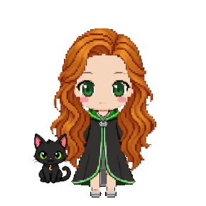 Avatar: Wix · Slytherin Robes, Long Wavy, Black Cat