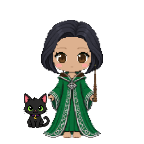 Avatar: Black Cat, Witch · Emerald Robes, Loose Waves, Ebony Wand