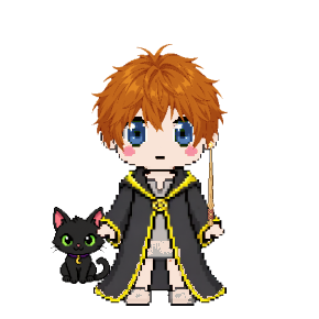 Avatar: Black Cat, Wizard · Hufflepuff Robes, Messy, Oak Wand