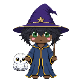 Avatar: Snowy Owl, Wizard · Sapphire Robes, Hat & Hair, Ebony Wand