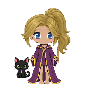 Avatar: Black Cat, Witch · Wizengamot Robes, Ponytail, Oak Wand