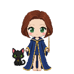 Avatar: Black Cat, Witch · Sapphire Robes, Loose Waves, Oak Wand