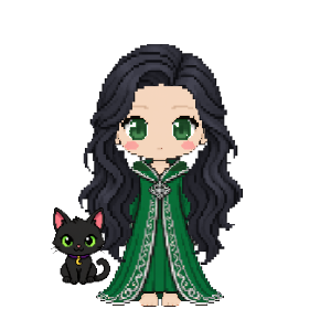 Avatar: Witch · Emerald Robes, Long Wavy, Black Cat