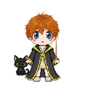 Avatar: Black Cat, Wizard · Hufflepuff Robes, Messy, Oak Wand