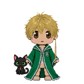 Avatar: Black Cat, Wizard · Emerald Robes, Messy, Oak Wand