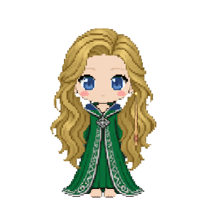 Avatar: Witch · Emerald Robes, Long Wavy, Oak Wand